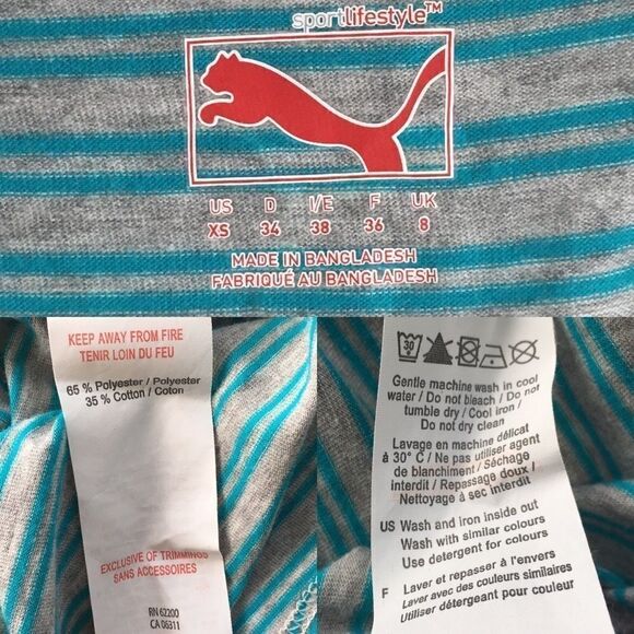 PUMA Sleeveless Racerback Striped Tank Top Curved Hem XS - Picture 4 of 4